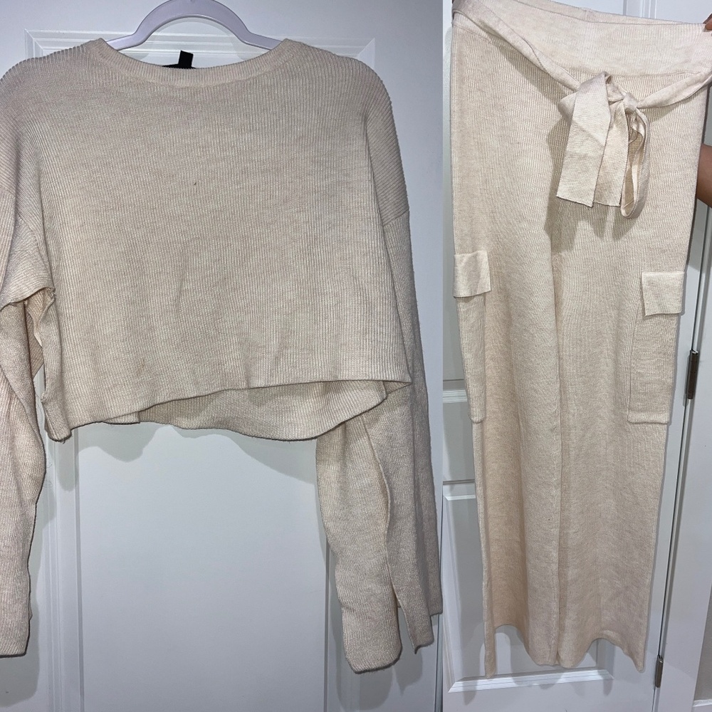 Cream Colored Matching Sweater & Pant Set